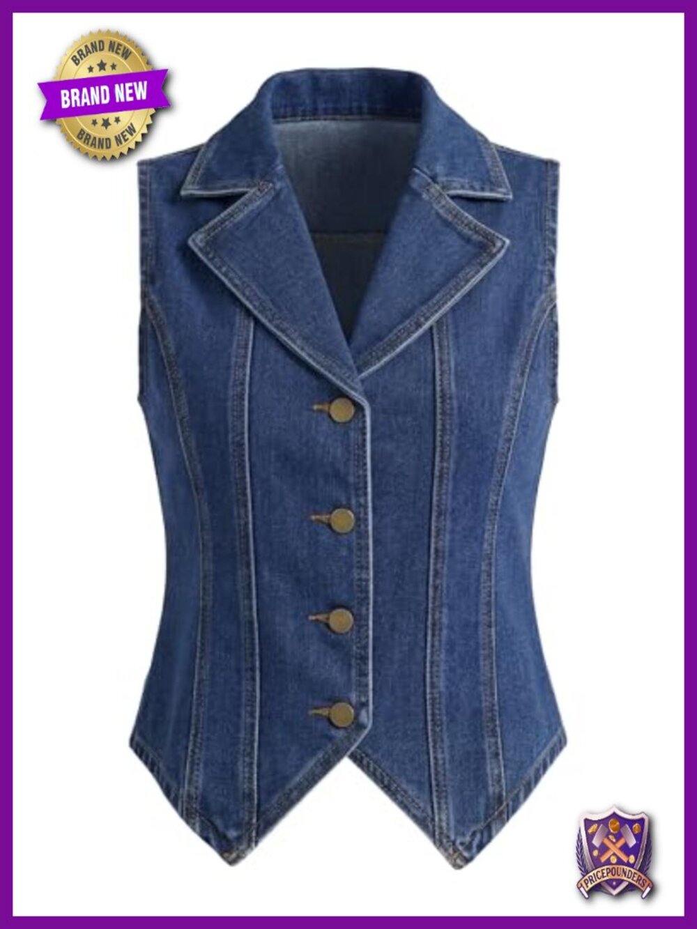 Denim Vest Top Lapel Collar Sleeveless Jean Vest Waistcoat